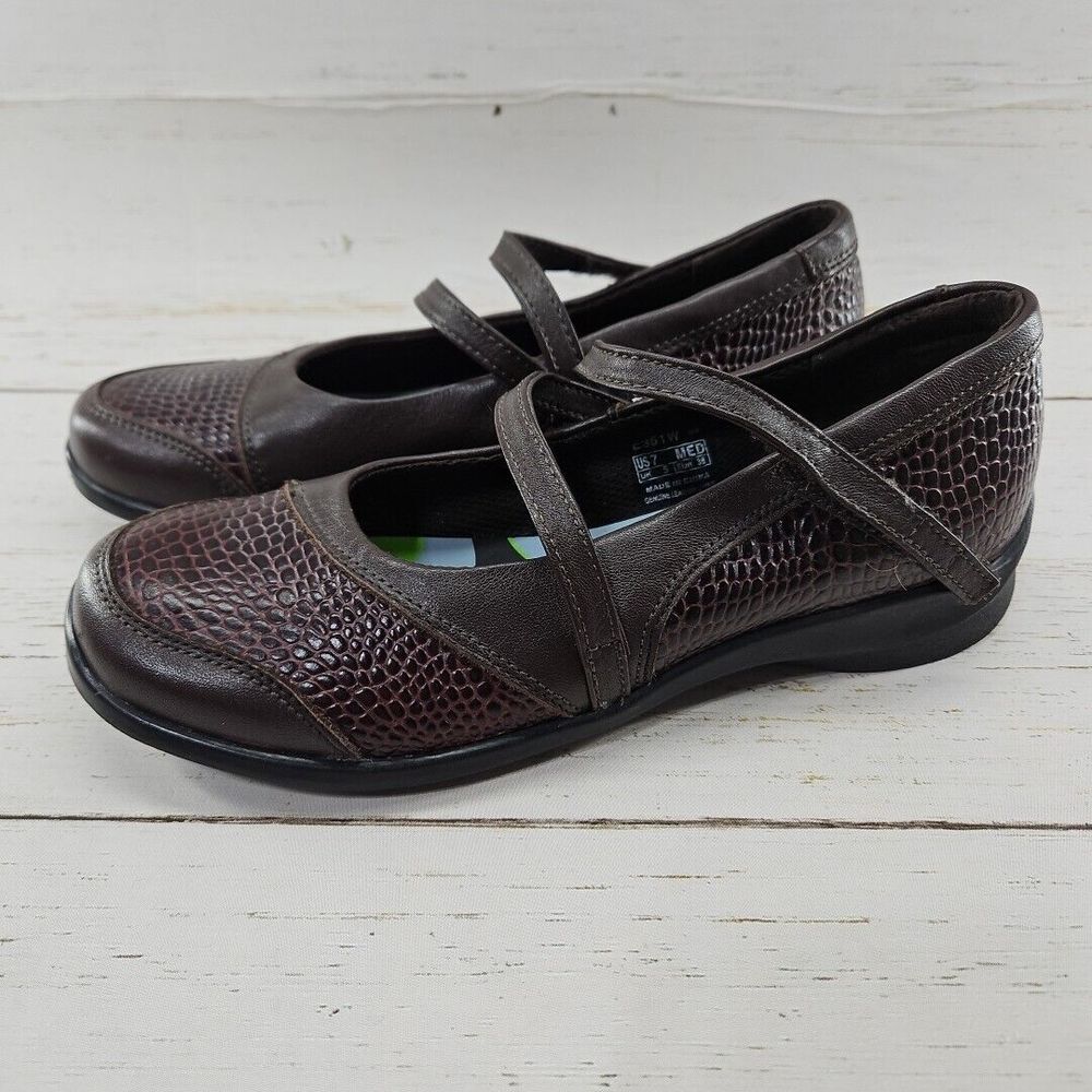 Aetrex Julia Womens 7 Brown Pebble Leather Mary Jane Strappy Flat Shoe E361W
